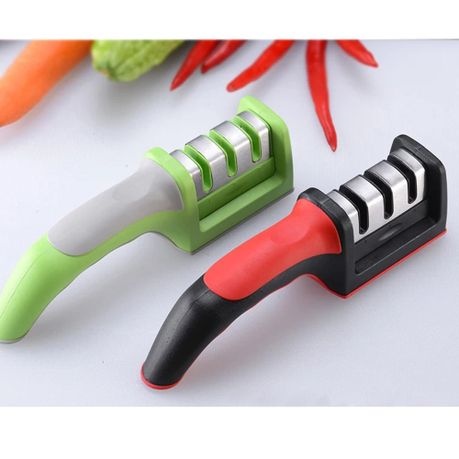 3 Stage Manual Kitchen Knife Sharpener - Non Slip Handle - Black