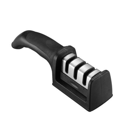 3 Stage Manual Kitchen Knife Sharpener - Non Slip Handle - Black