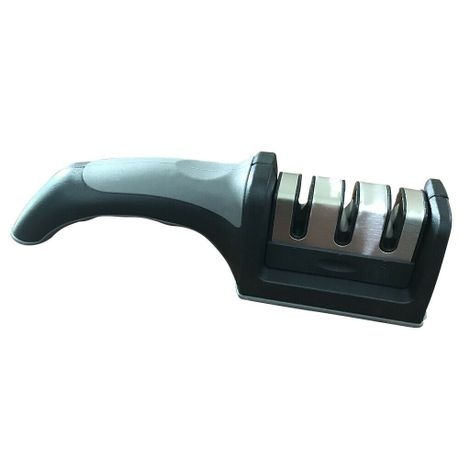 3 Stage Manual Kitchen Knife Sharpener - Non Slip Handle - Black