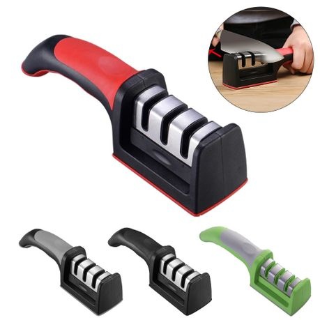 3 Stage Manual Kitchen Knife Sharpener - Non Slip Handle - Black