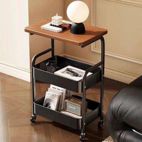 Nordic Moveable Double-Layer Side-Table Storage Trolley - White, Brown