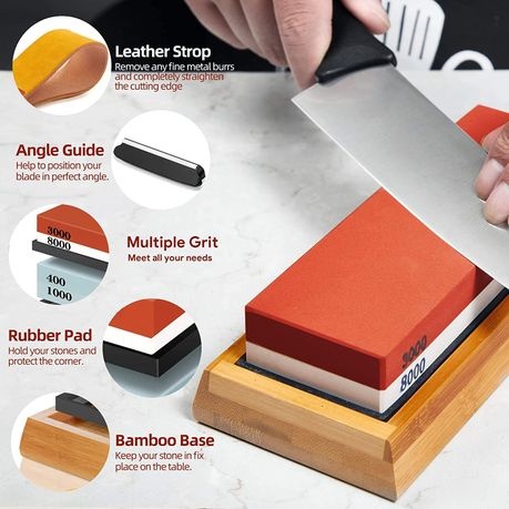 Knife Sharpening Stone Double Side Knife Sharpener Kit - 400/1000/3000/8000