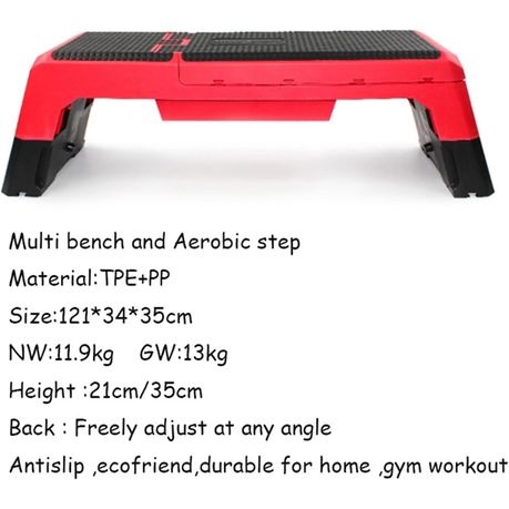 Multi-Purpose Adjustable Weight Bench with Aerobic Step - Red