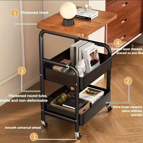 Nordic Moveable Double-Layer Side-Table Storage Trolley - White, Brown