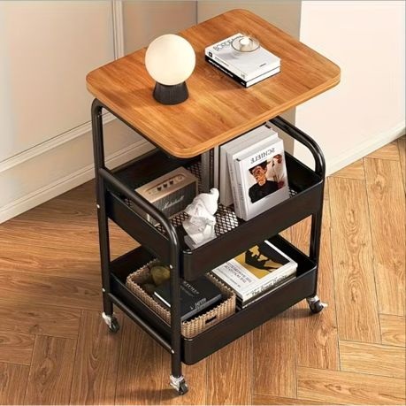 Nordic Moveable Double-Layer Side-Table Storage Trolley - White, Brown