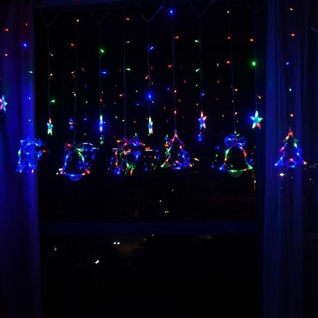 Christmas Santa 12 Ornaments Curtain Fairy String Lights RGB