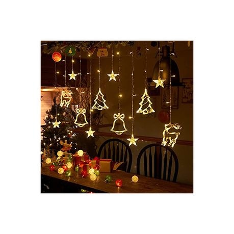 Christmas Santa 12 Ornaments Curtain Fairy String Lights RGB