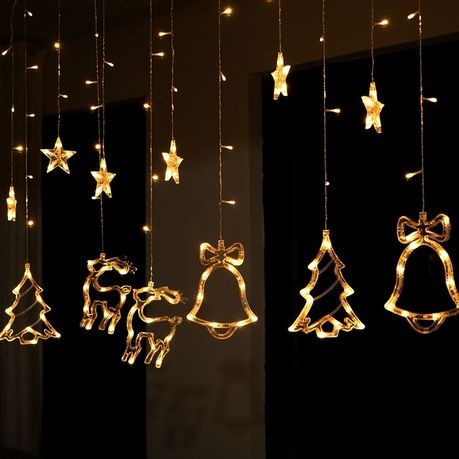 Christmas Santa 12 Ornaments Curtain Fairy String Lights RGB