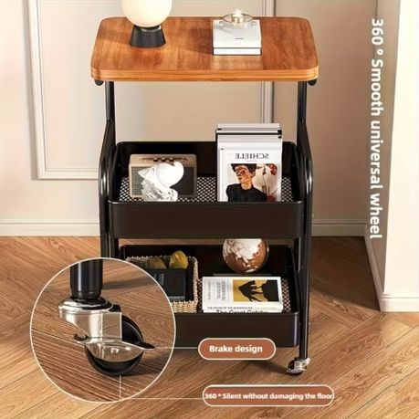 Nordic Moveable Double-Layer Side-Table Storage Trolley - White, Brown
