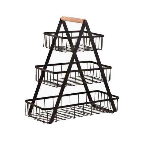 Wooden Handle 3 tier Fruit Basket