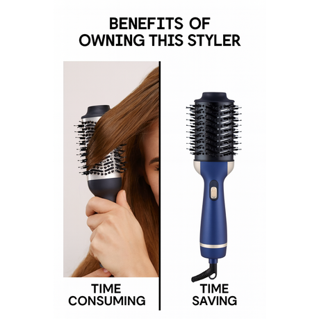 1200W Hot Air Brush Comb - Ionic Blow-Dry Styler - Blue