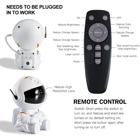 Small Astronaut Projector Galaxy Night Light w/ Remote Gift for Kid Adults