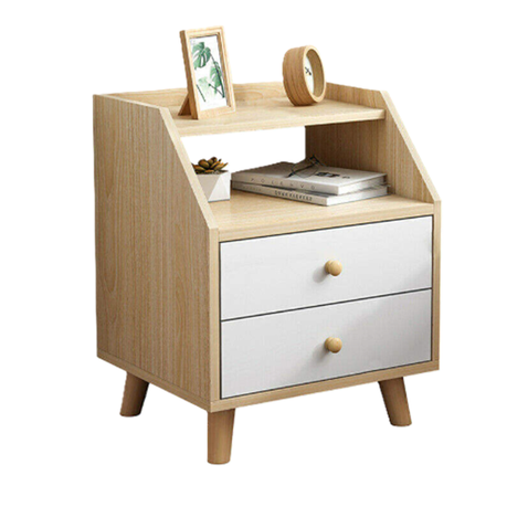 Modern Factory Direct Wooden Bedside Table 2 Drawer Simple Design