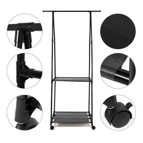 2-Layer Multi-Functional Shelf And Hanging Clothes Rack With Wheels