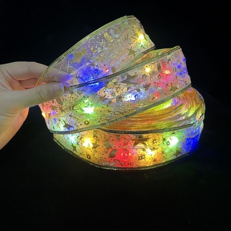 5m 50 Led Christmas Tree Decorations Gold Ribbon Colorful Lights - warm color - 1 Pack