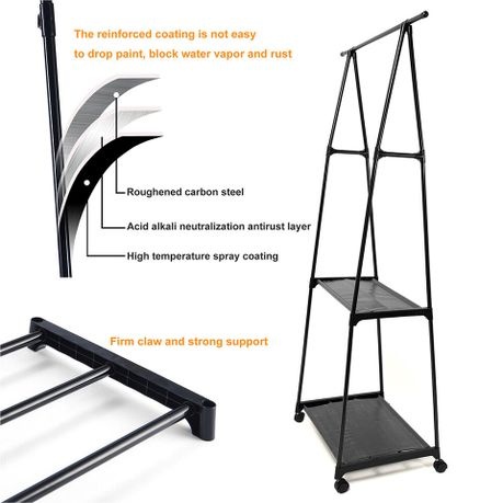 2-Layer Multi-Functional Shelf And Hanging Clothes Rack With Wheels