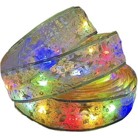 5m 50 Led Christmas Tree Decorations Gold Ribbon Colorful Lights - warm color - 1 Pack