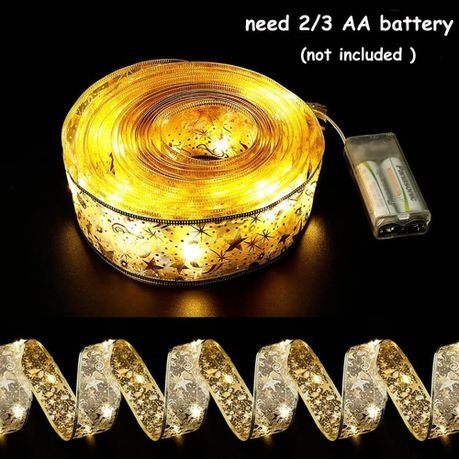 5m 50 Led Christmas Tree Decorations Gold Ribbon Colorful Lights - warm color - 1 Pack