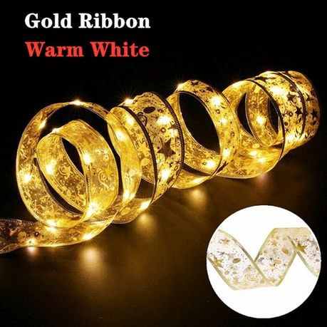 5m 50 Led Christmas Tree Decorations Gold Ribbon Colorful Lights - warm color - 1 Pack