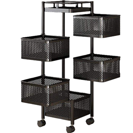 5 Layer Metal Trolley Storage Cart Rotating Basket Organizer for Home Use