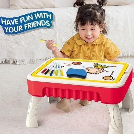 2 in 1 Building Blocks & Drawing Board Activity Table for Kids (Red)
