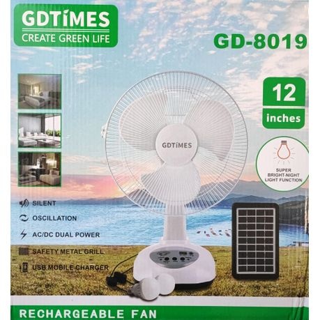 12inches Solar Fan With 2 Bulb Lamp With Safety Ring-GD Time