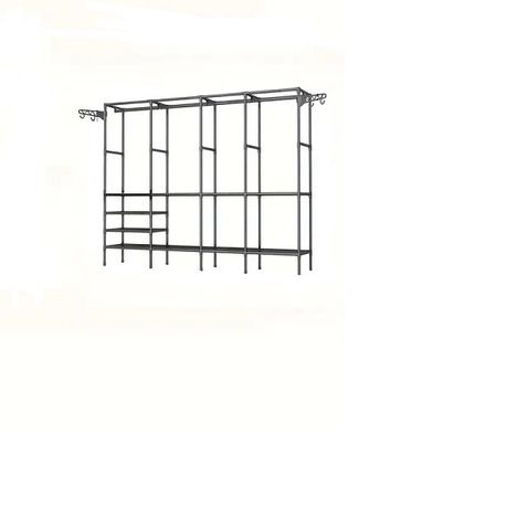 4-Tier -Standing Metal Coat Rack with 7 Storage Shelves and 3 Hanging Bars