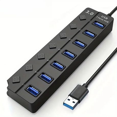 ONFINIO USB 3.0 Hub 7-Port with LED Switch for Laptop PC Printer Camera