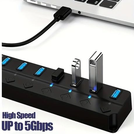 ONFINIO USB 3.0 Hub 7-Port with LED Switch for Laptop PC Printer Camera