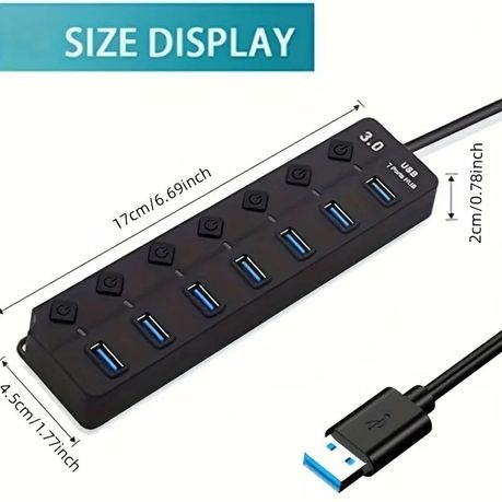 ONFINIO USB 3.0 Hub 7-Port with LED Switch for Laptop PC Printer Camera