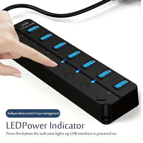 ONFINIO USB 3.0 Hub 7-Port with LED Switch for Laptop PC Printer Camera