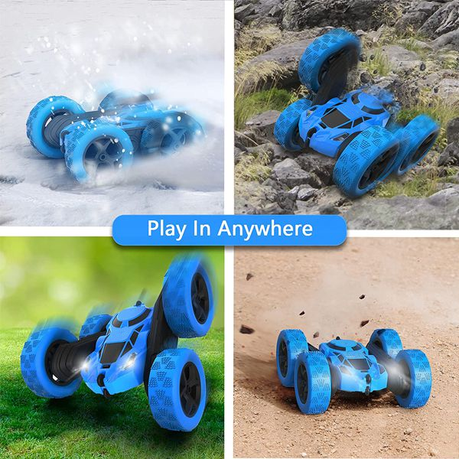Remote Control Stunt Car Toy 4WD 2.4Ghz Double Sided 360 Rotating - Blue