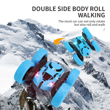 Remote Control Stunt Car Toy 4WD 2.4Ghz Double Sided 360 Rotating - Blue