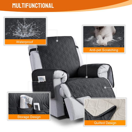 Waterproof Recliner Couch Cover Recliner Sofa Protector Slipcover w/ Pocket - Black
