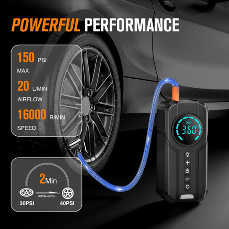 4 in 1 Car Emergency Booster, Tyre Inflator, Power Bank, Flashlight & Glove