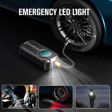 4 in 1 Car Emergency Booster, Tyre Inflator, Power Bank, Flashlight & Glove