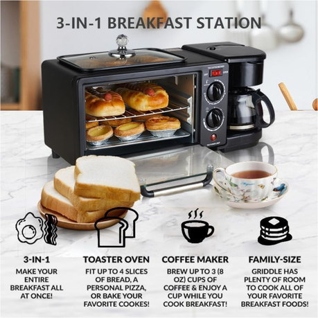 9L 3-in-1 Multifunctional Frying And Breakfast Maker With Coffee Machine