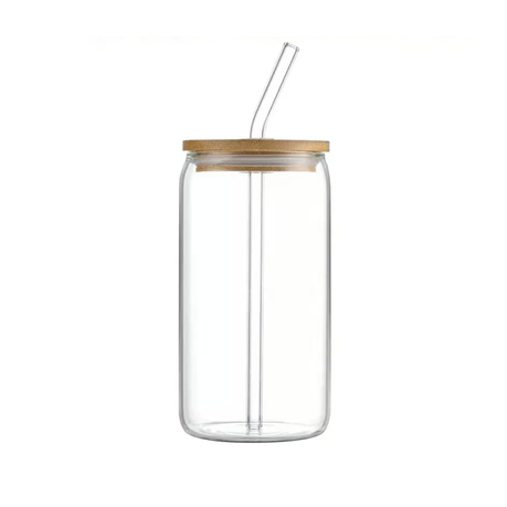 Glass Travel Cup with Bamboo Lid & Straw - 380 ml