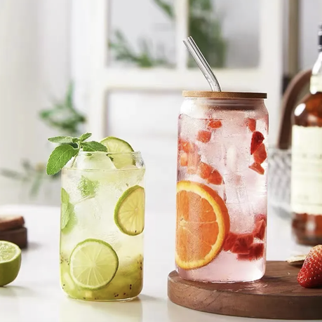 Glass Travel Cup with Bamboo Lid & Straw - 380 ml