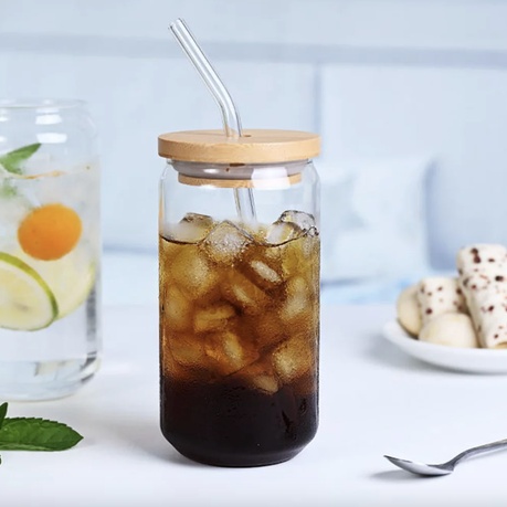Glass Travel Cup with Bamboo Lid & Straw - 380 ml