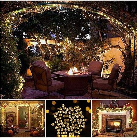 Solar Powered Decortive LED String Fairy Lights 100 Bulbs - Warm White