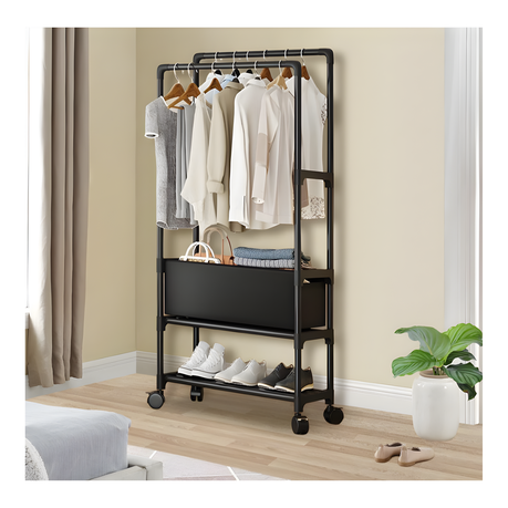 Black Household Coat Rack on Wheels