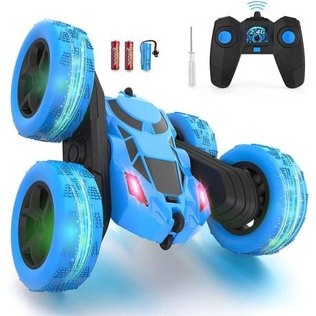 Remote Control Stunt Car Toy 4WD 2.4Ghz Double Sided 360 Rotating - Blue