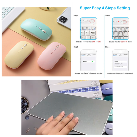 10in-Mini Portable Wireless Bluetooth Universal Ultra-thin Mouse Keyboard - Green