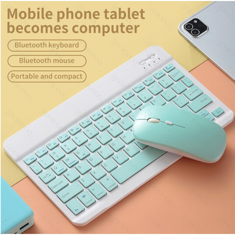 10in-Mini Portable Wireless Bluetooth Universal Ultra-thin Mouse Keyboard - Green