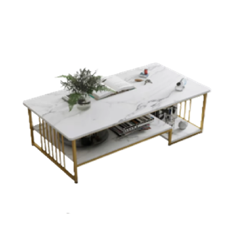 Modern Minimalist Double Tier Coffee Table Quartz Stone Storage Table