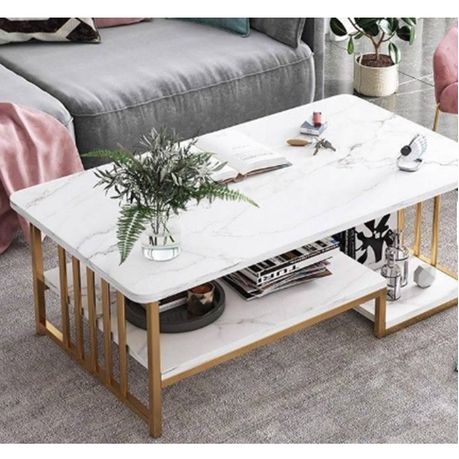 Modern Minimalist Double Tier Coffee Table Quartz Stone Storage Table