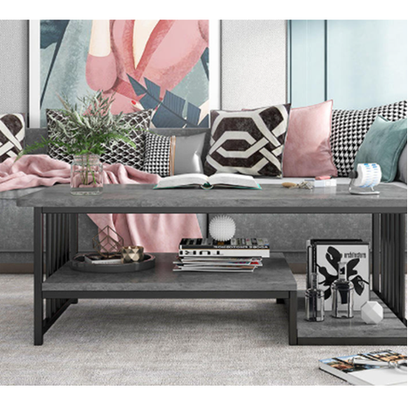 Modern Minimalist Double Tier Coffee Table Quartz Stone Storage Table