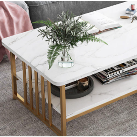 Modern Minimalist Double Tier Coffee Table Quartz Stone Storage Table