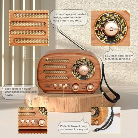 Portable Vintage Radio Retro Bluetooth Speaker Wood Finish